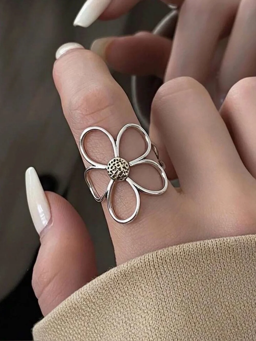 Open Flower Ring Floral Statement Fashion
